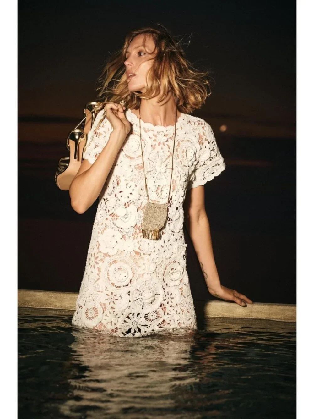 Zara ZW collection Womens Mini Dress Medium White Crochet Cotton 6895/062 NWT